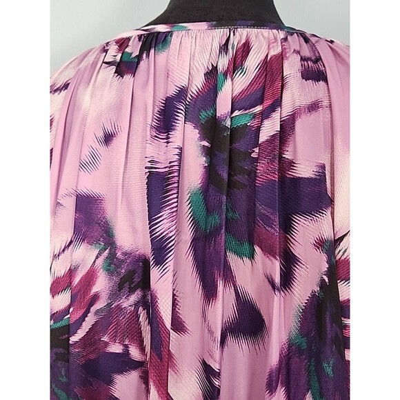 Jennifer Lopez JLO Blouse Large Purple Floral Boho Keyhole Neck Ties - Picture 10 of 15